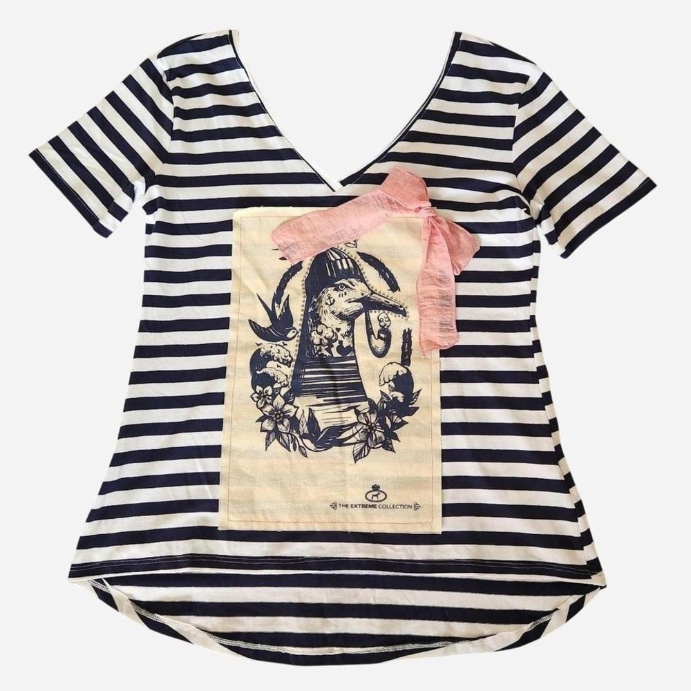The Extreme Collection Nautical Graphic Print Striped T-shirt With Bow Size M
